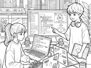 プログラマーの無料塗り絵イラスト（知育・高齢者レク用）