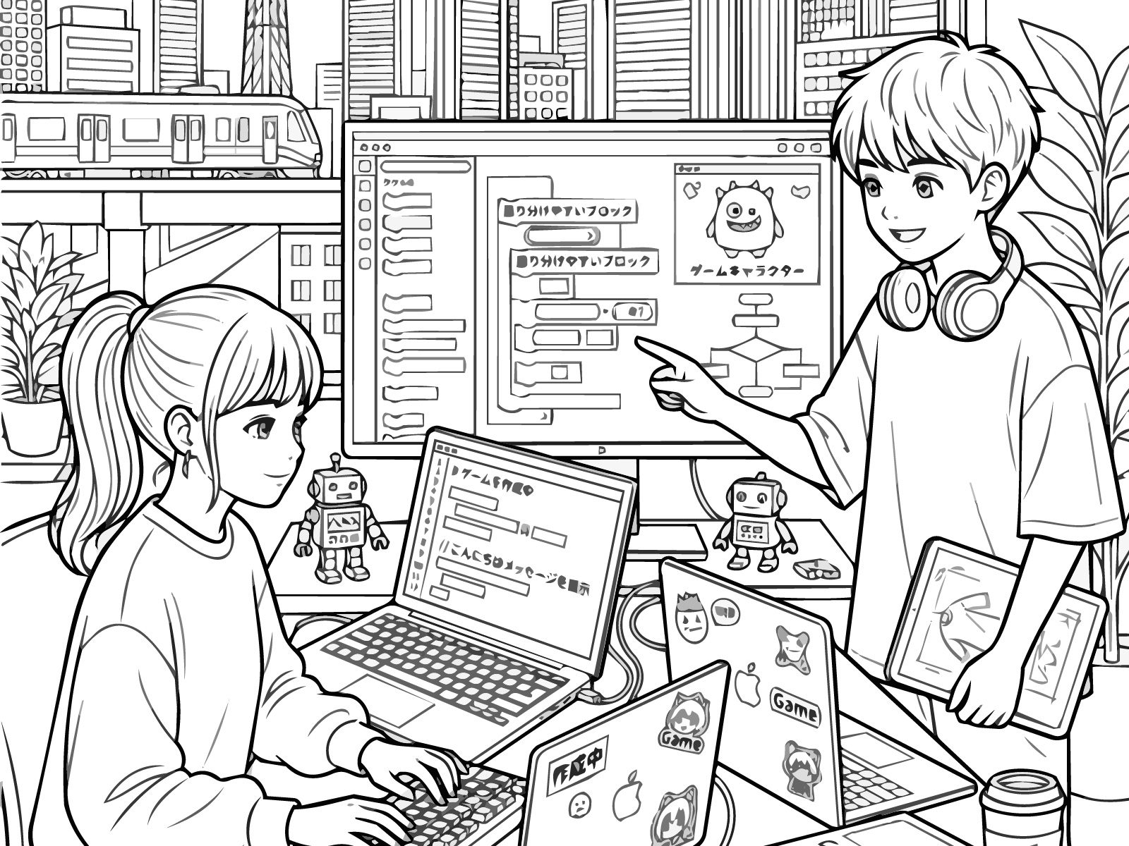 プログラマーの無料塗り絵イラスト（知育・高齢者レク用）