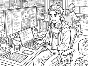 システムエンジニアの無料塗り絵イラスト（知育・高齢者レク用）