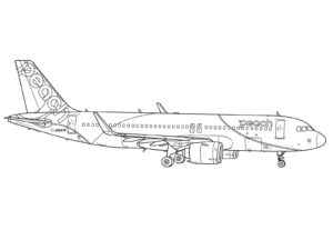 エアバス320の無料塗り絵イラスト（知育・高齢者レク用）