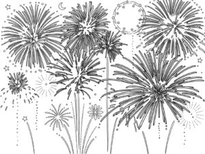 花火の無料塗り絵イラスト（知育・高齢者レク用）