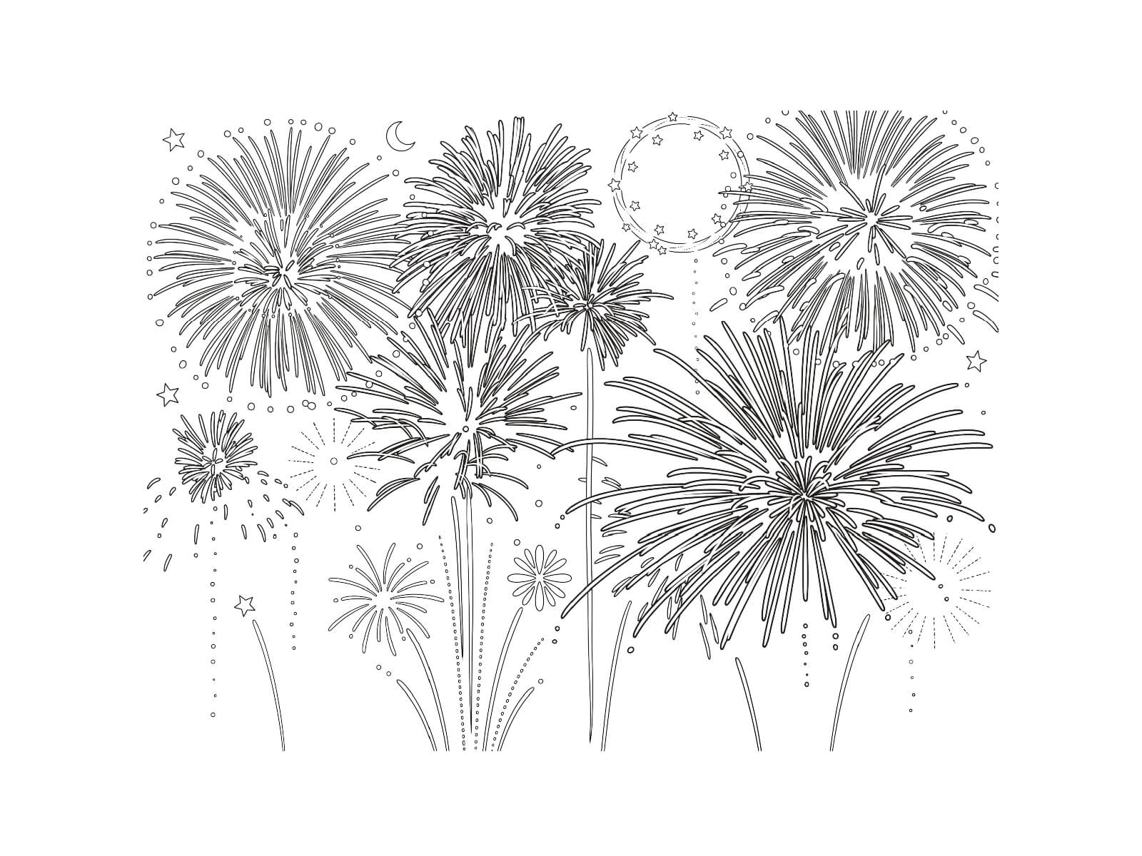 花火の無料塗り絵イラスト（知育・高齢者レク用）