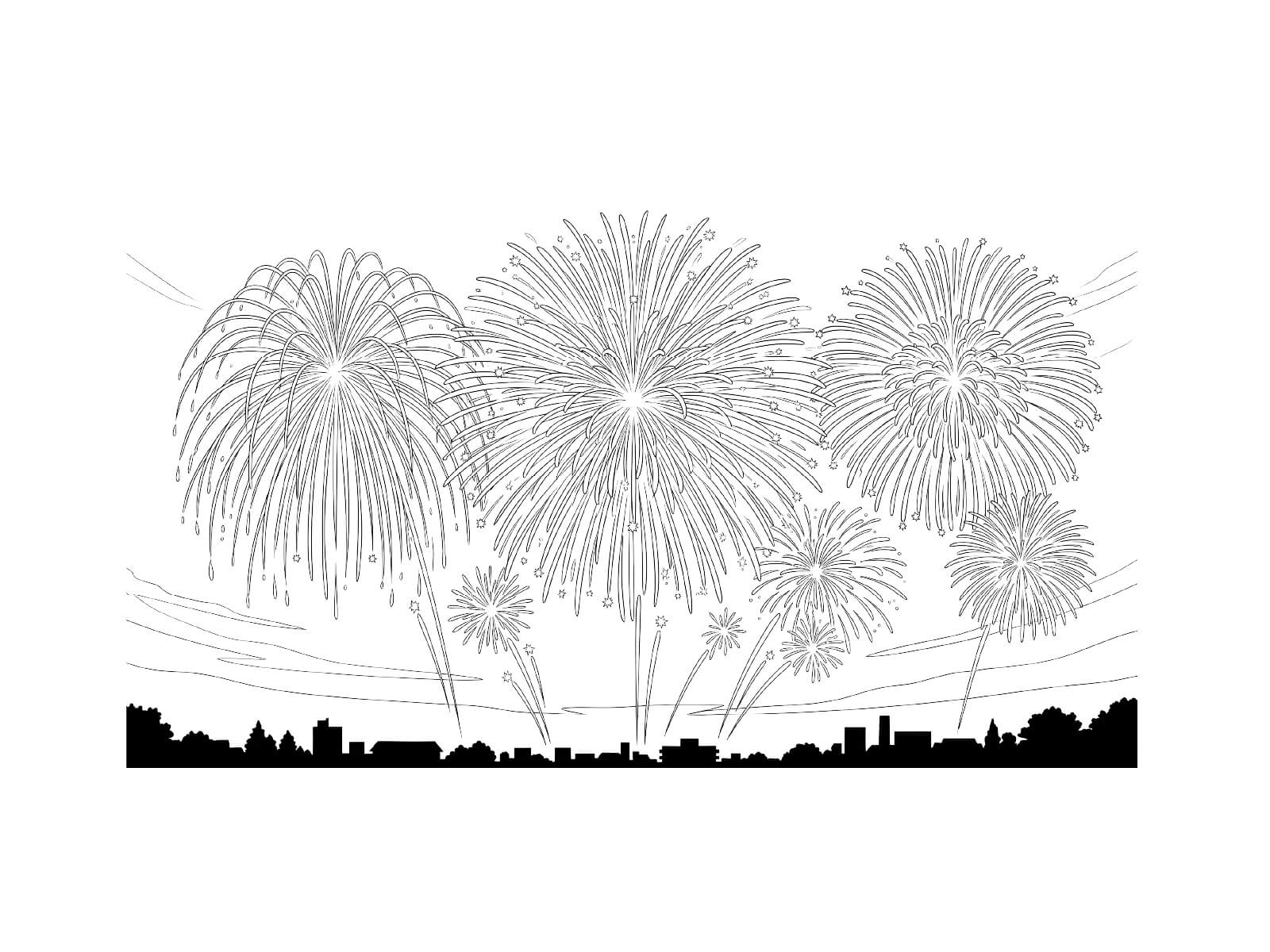 花火の無料塗り絵イラスト（知育・高齢者レク用）