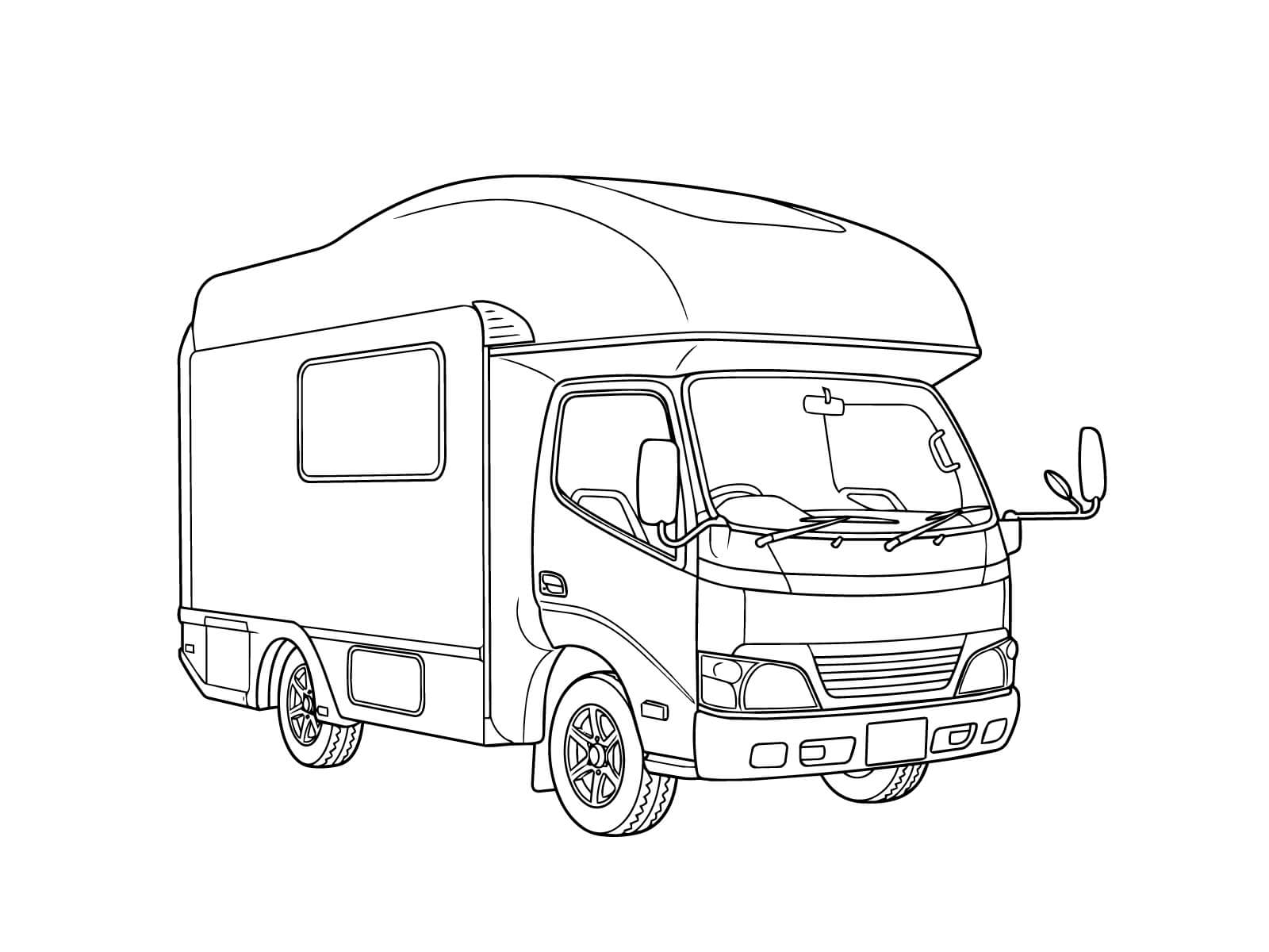 キャンピングカーの無料塗り絵イラスト（知育・高齢者レク用）