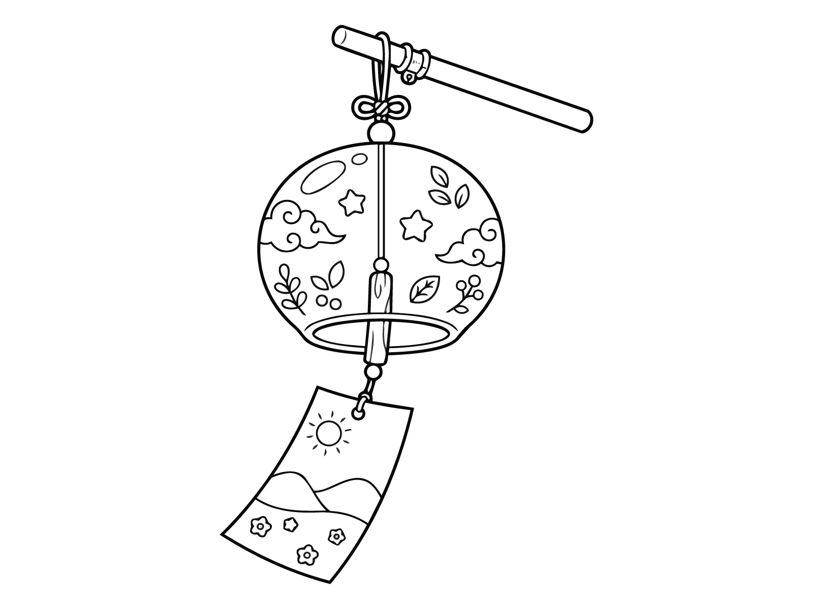 風鈴の無料塗り絵イラスト（知育・高齢者レク用）