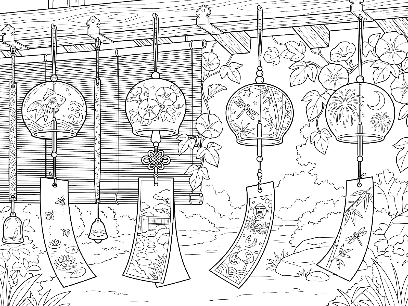 風鈴の無料塗り絵イラスト（知育・高齢者レク用）