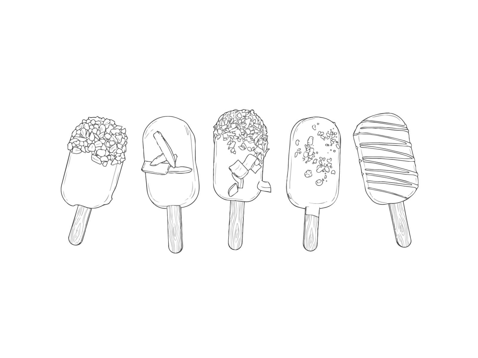 いろいろなアイスの無料塗り絵イラスト（知育・高齢者レク用）