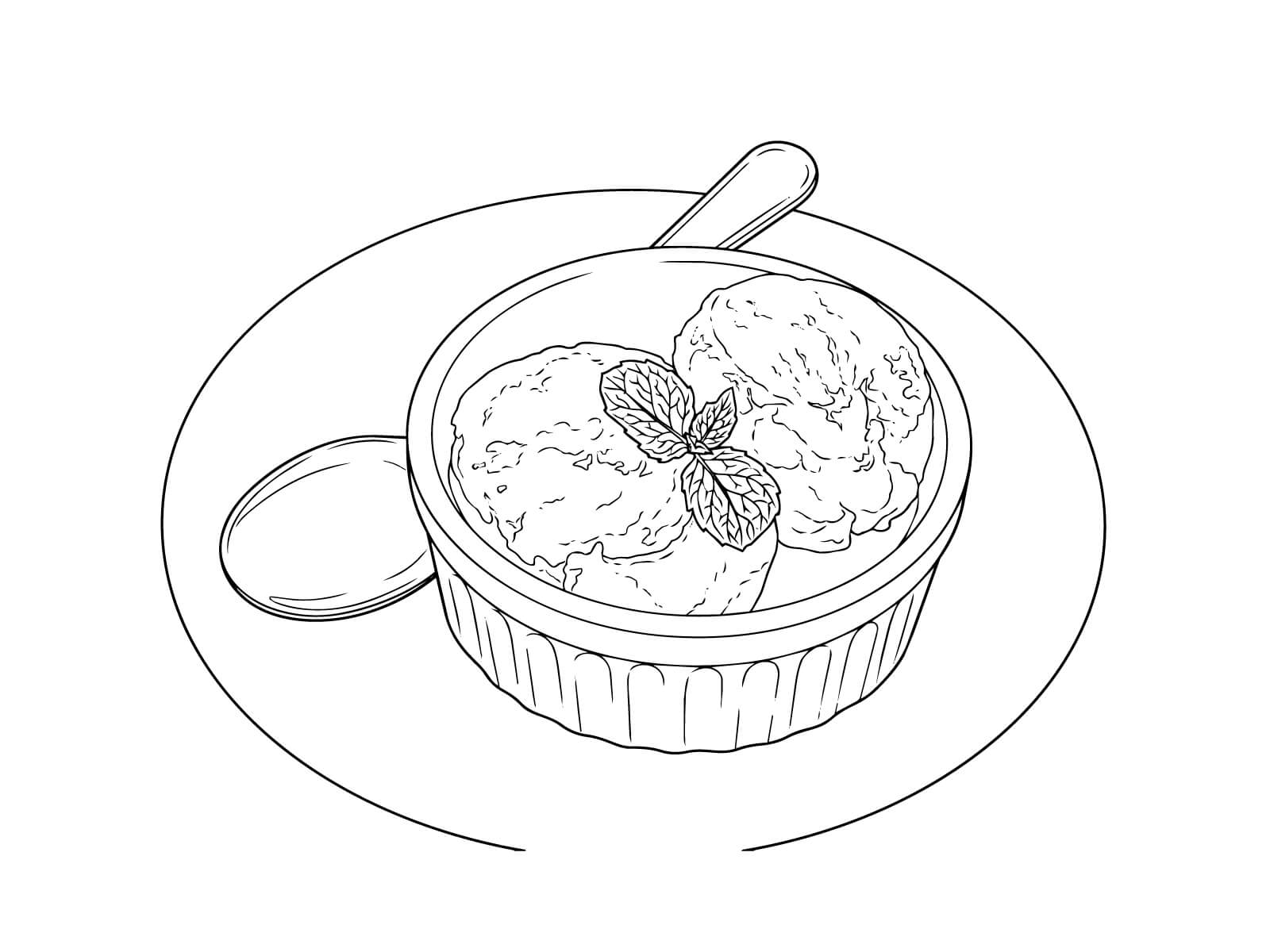 お皿にのったアイスの無料塗り絵イラスト（知育・高齢者レク用）