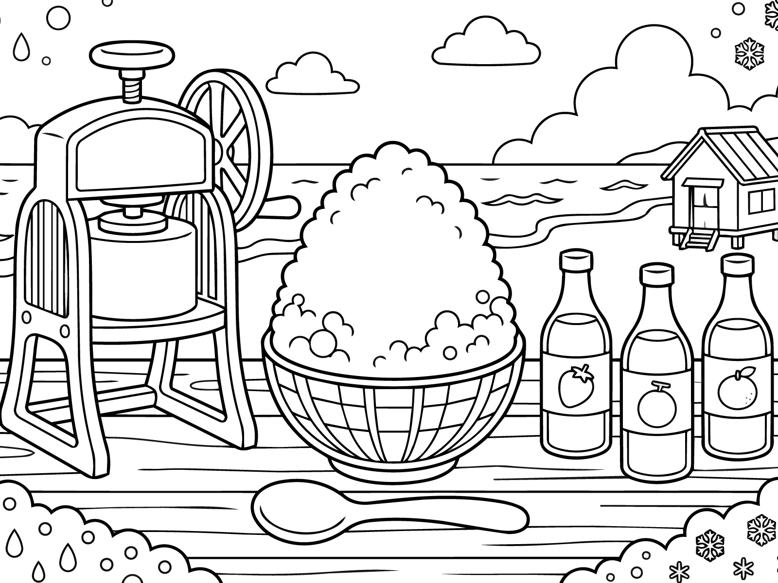 かき氷の無料塗り絵イラスト（知育・高齢者レク用）