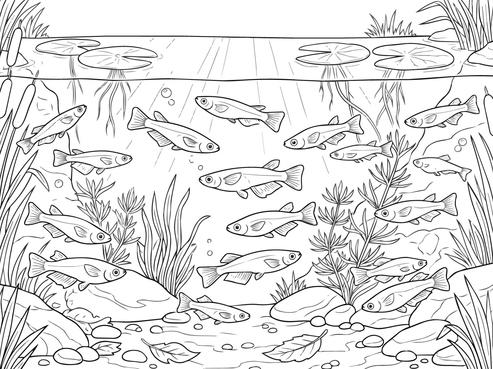 メダカの無料塗り絵イラスト（知育・高齢者レク用）