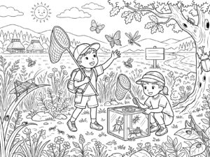 虫取りの無料塗り絵イラスト（知育・高齢者レク用）