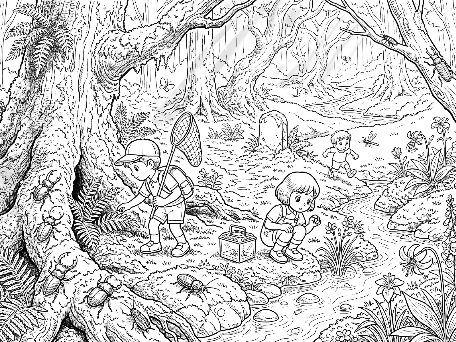 虫取り３の無料塗り絵イラスト（知育・高齢者レク用）
