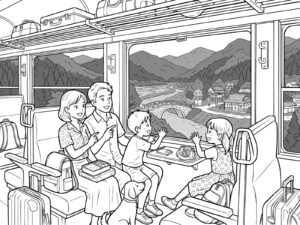 夏休みの旅行の無料塗り絵イラスト（知育・高齢者レク用）