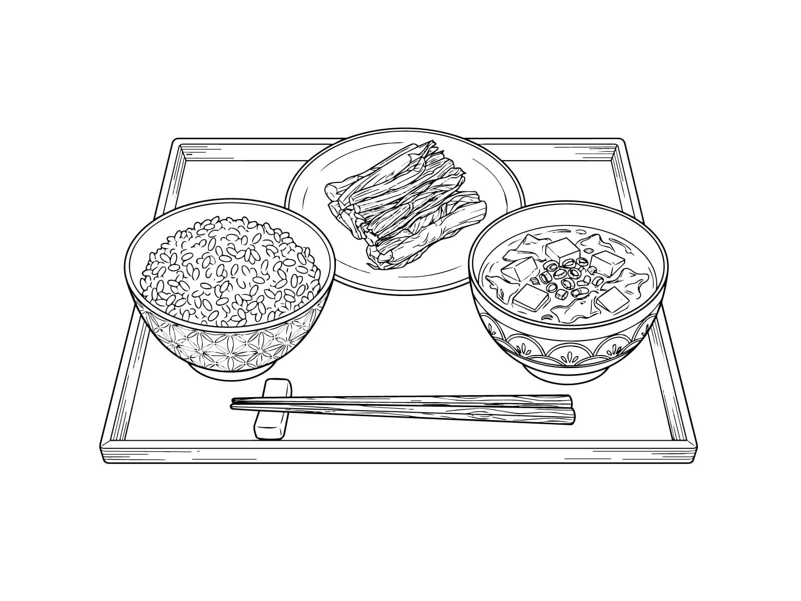 野沢菜 (定食)の無料塗り絵イラスト（知育・高齢者レク用）