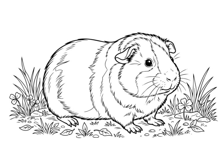 モルモットの無料塗り絵イラスト（知育・高齢者レク用）