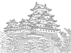 姫路城の無料塗り絵イラスト（知育・高齢者レク用）