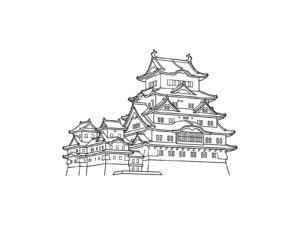 姫路城の無料塗り絵イラスト（知育・高齢者レク用）