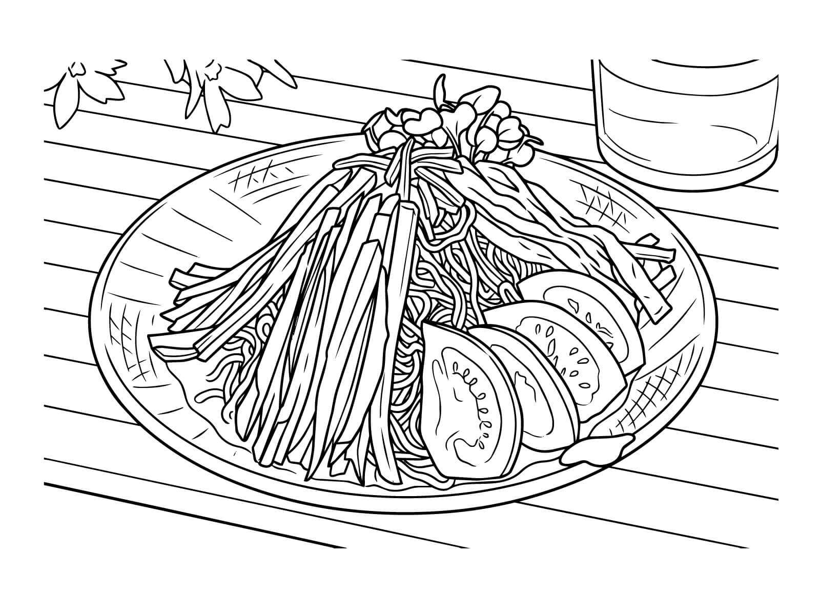 冷やし中華の無料塗り絵イラスト（知育・高齢者レク用）