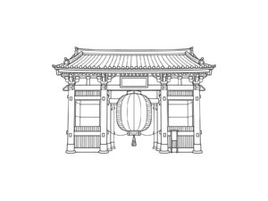 浅草寺の雷門の無料塗り絵イラスト（知育・高齢者レク用）