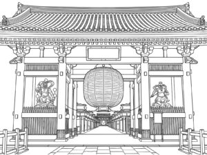 浅草寺の雷門の無料塗り絵イラスト（知育・高齢者レク用）