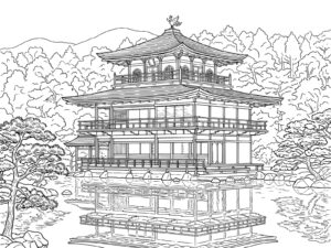 金閣寺の無料塗り絵イラスト（知育・高齢者レク用）