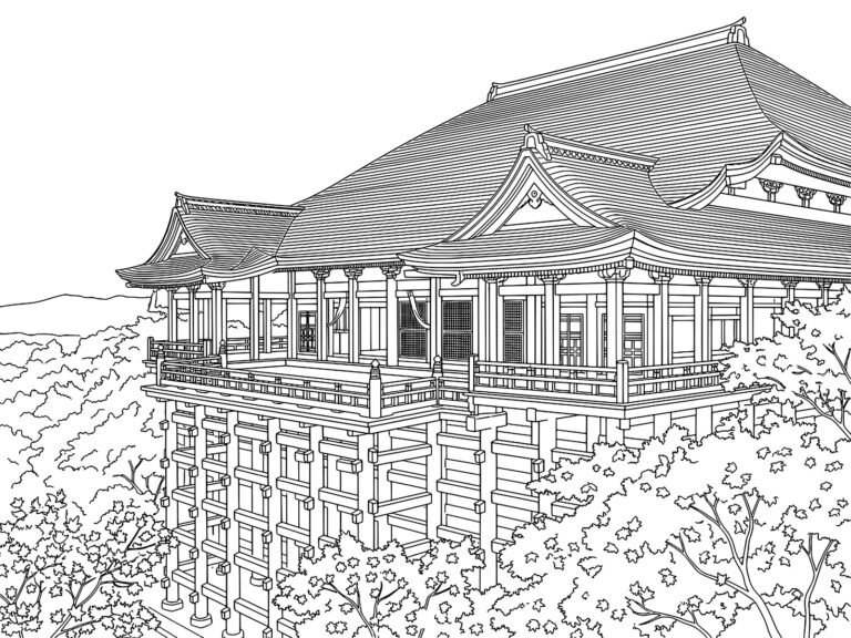 Free printable Kiyomizu-dera Temple coloring page