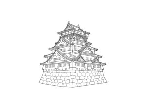 大阪城の無料塗り絵イラスト（知育・高齢者レク用）