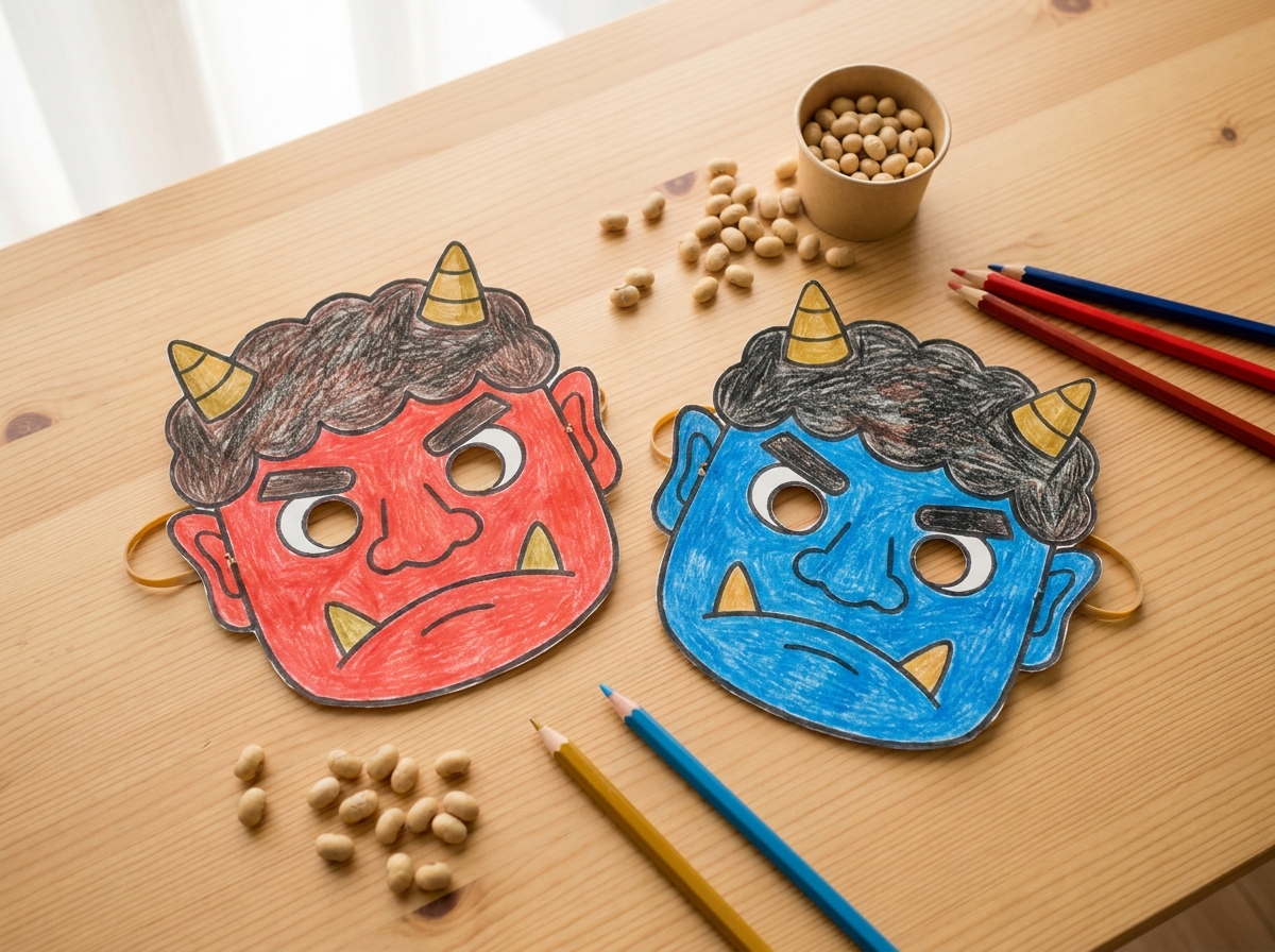 節分の鬼のお面を塗り絵で手作りする方法
