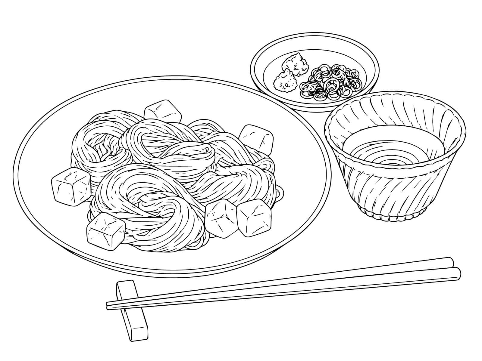 素麺の無料塗り絵イラスト（知育・高齢者レク用）