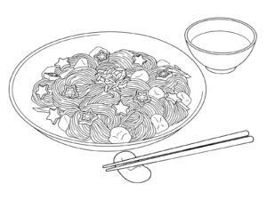 素麺（そうめん）の無料塗り絵イラスト（知育・高齢者レク用）