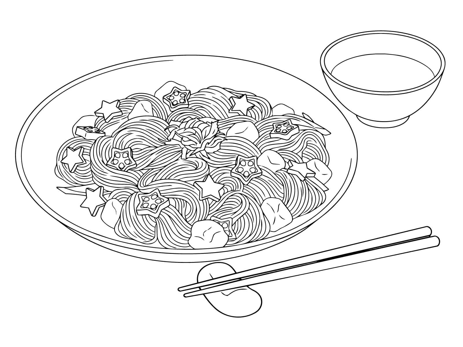 素麺（そうめん）の無料塗り絵イラスト（知育・高齢者レク用）