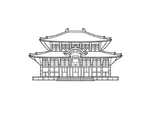 東大寺の大仏殿の無料塗り絵イラスト（知育・高齢者レク用）