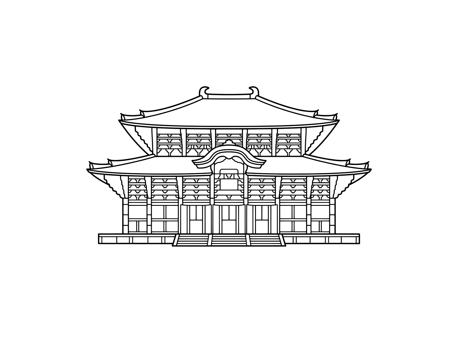 東大寺の大仏殿の無料塗り絵イラスト（知育・高齢者レク用）