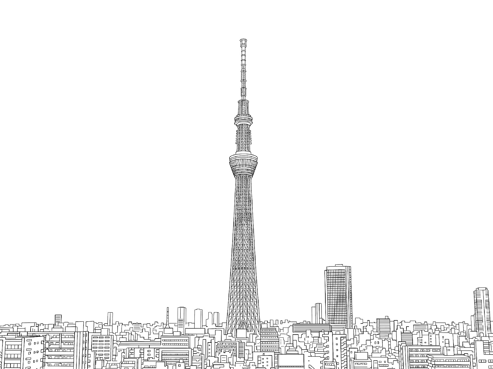 東京スカイツリーの無料塗り絵イラスト（知育・高齢者レク用）