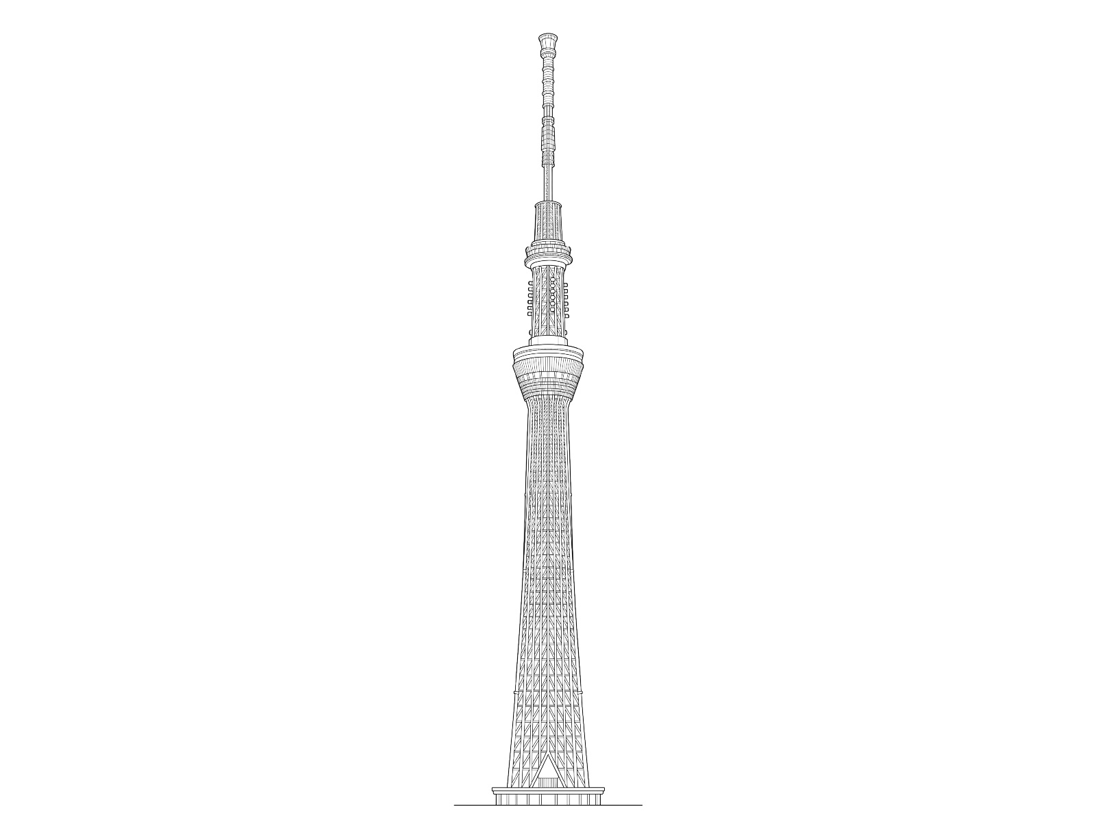 東京スカイツリーの無料塗り絵イラスト（知育・高齢者レク用）