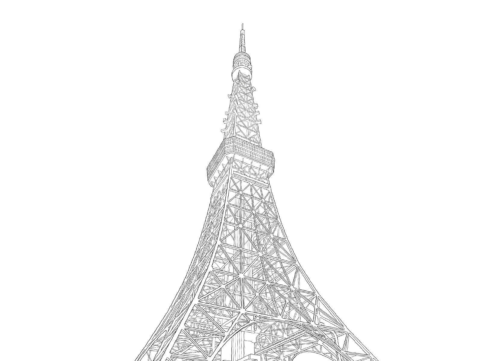 東京タワーの無料塗り絵イラスト（知育・高齢者レク用）