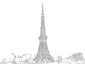 東京タワー２の無料塗り絵イラスト（知育・高齢者レク用）