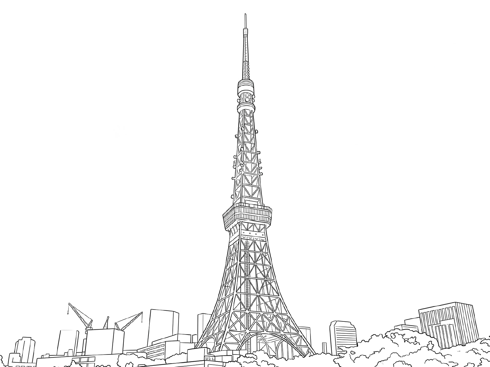 東京タワー２の無料塗り絵イラスト（知育・高齢者レク用）