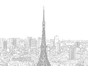 東京タワー３の無料塗り絵イラスト（知育・高齢者レク用）