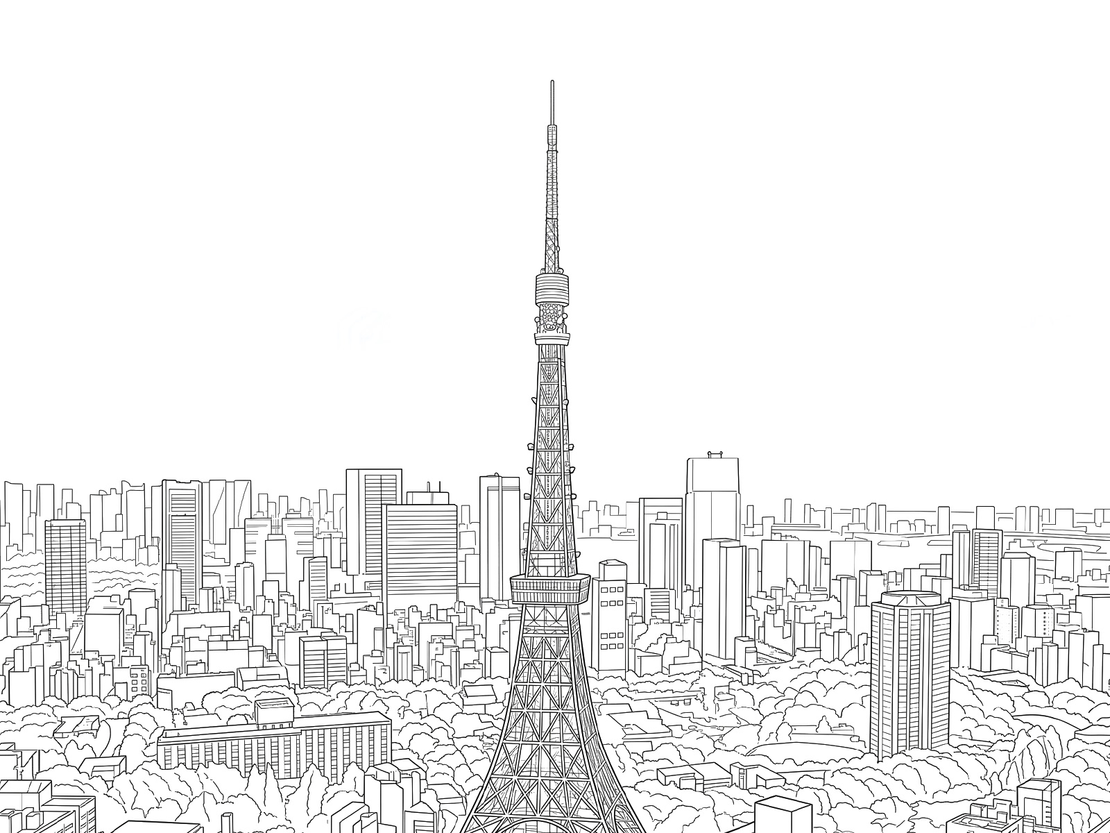 東京タワーの無料塗り絵イラスト（知育・高齢者レク用）