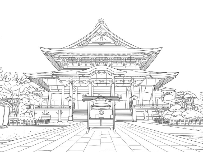 善光寺の無料塗り絵イラスト（知育・高齢者レク用）