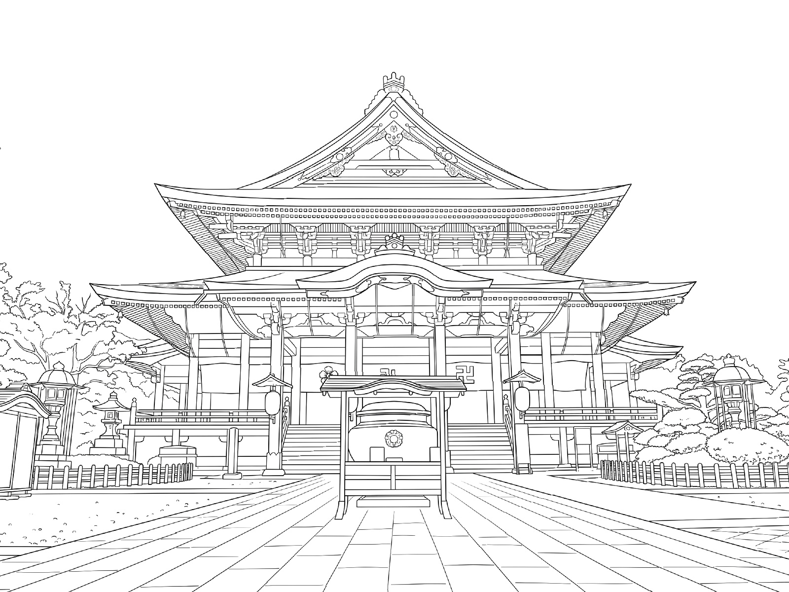善光寺の無料塗り絵イラスト（知育・高齢者レク用）