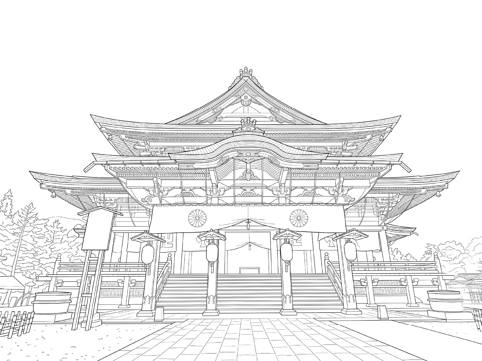 善光寺の無料塗り絵イラスト（知育・高齢者レク用）