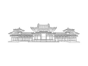 平等院鳳凰堂の無料塗り絵イラスト（知育・高齢者レク用）