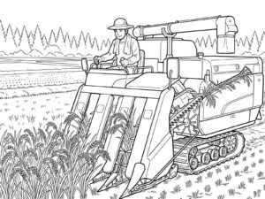 Free printable Rice combine harvester (detailed) coloring page