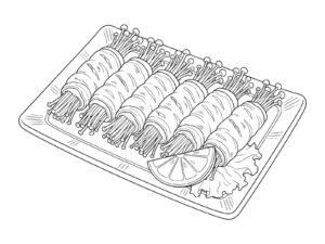 Free printable Enoki Mushroom Pork Rolls coloring page