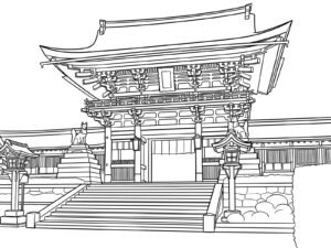 伏見稲荷大社の無料塗り絵イラスト（知育・高齢者レク用）