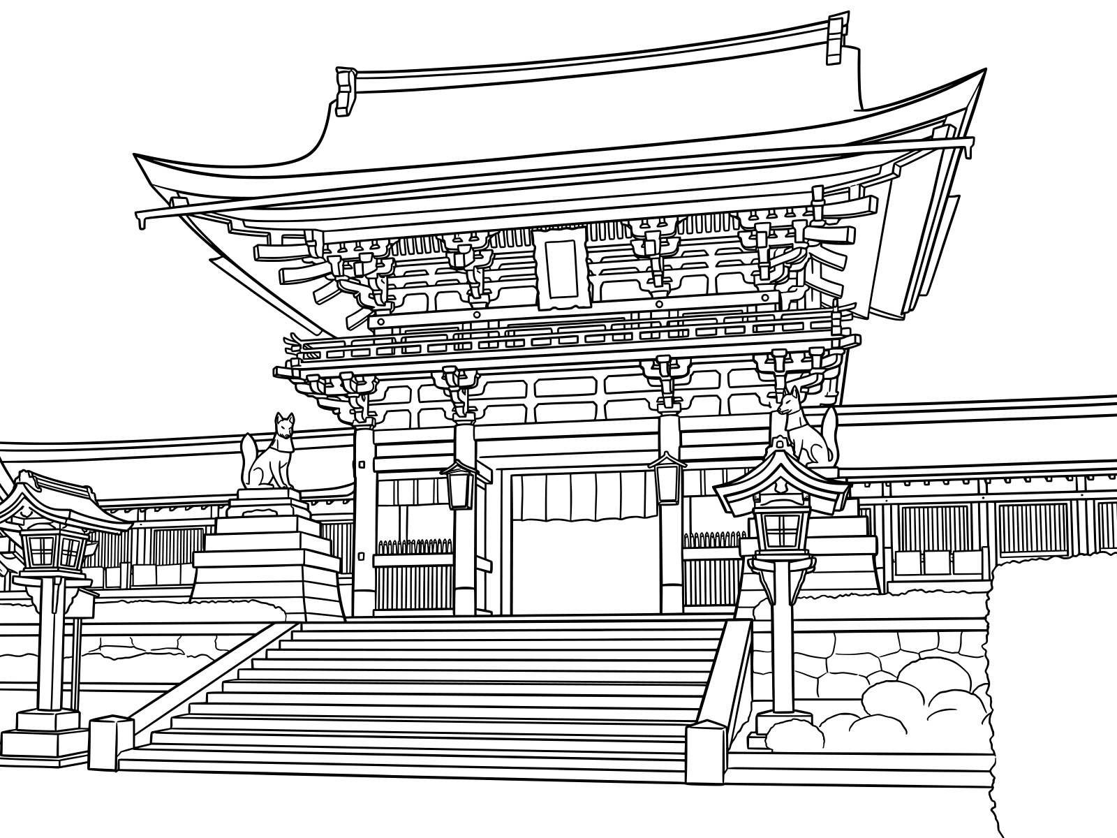 Free printable Fushimi Inari Taisha Shrine coloring page