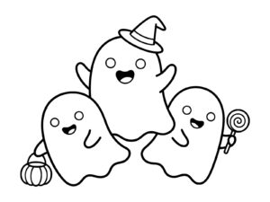 ハロウィンのおばけの無料塗り絵イラスト（知育・高齢者レク用）