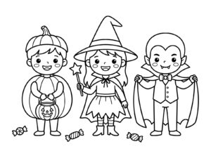 ハロウィンの仮装の無料塗り絵イラスト（知育・高齢者レク用）